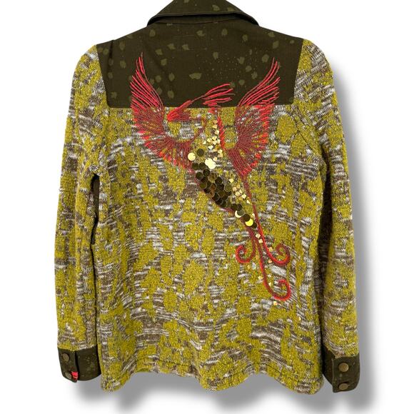 Anthropologie Jackets & Blazers - Pilcro Anthropologie Phoenix Knit Jacket Embroidered Sequin Bird Size Small